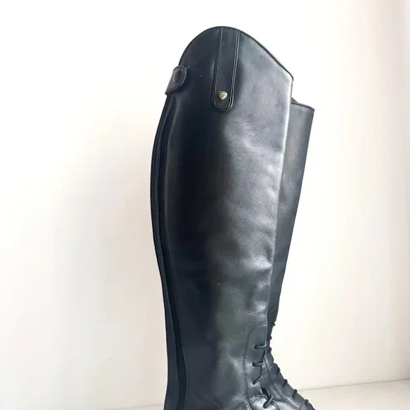 Ariat Black Back Zipper Black Leather Riding Boots 8B